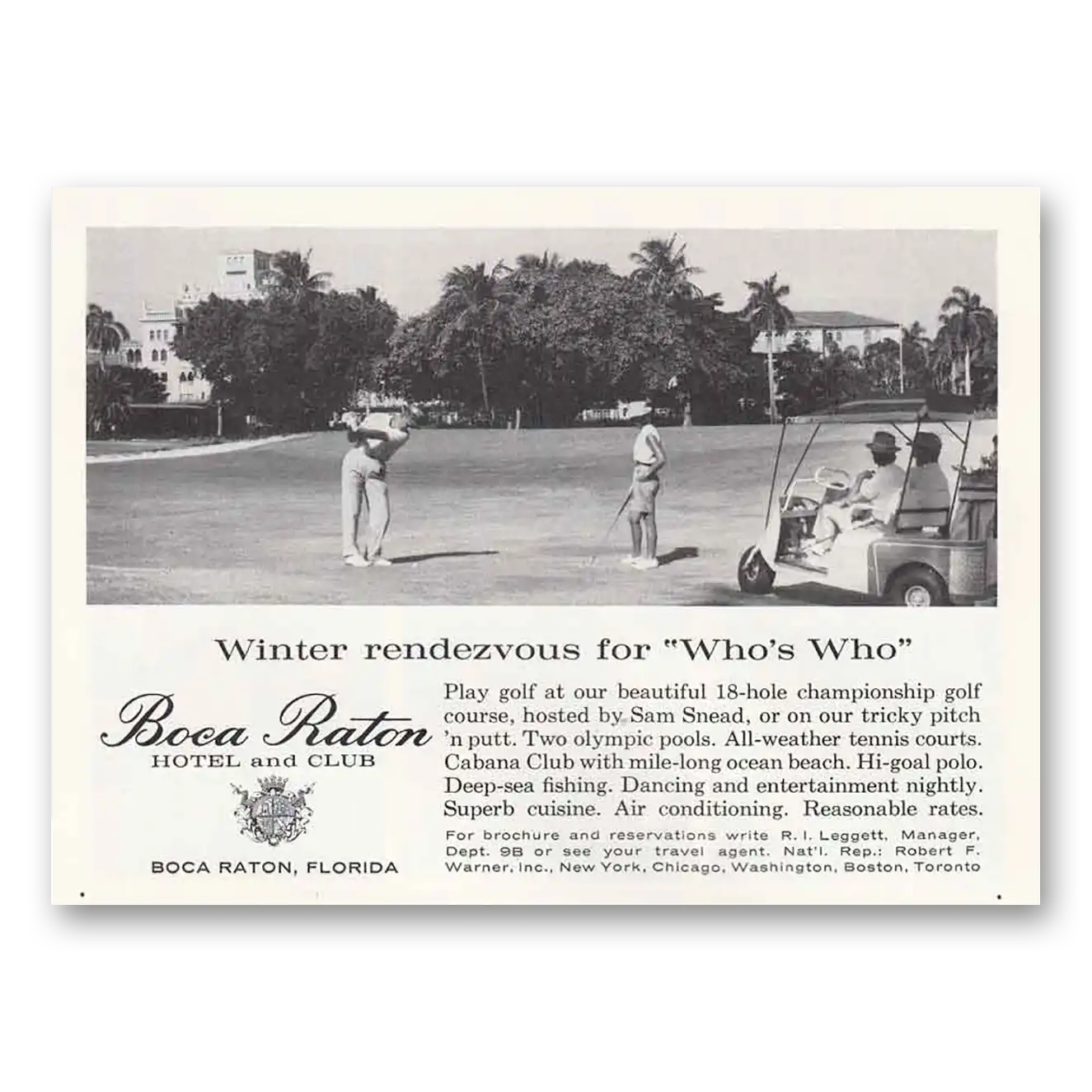 1961 Boca Raton Hotel and Club Florida Winter Rendezvous Vintage Magazine Print Ad