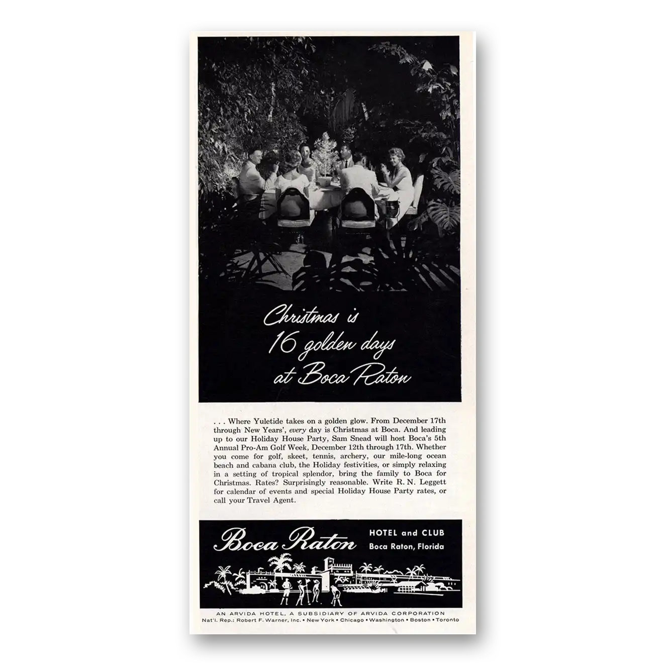 1961 Boca Raton Hotel and Club Christmas is 16 Golden Days Vintage Magazine Print Ad