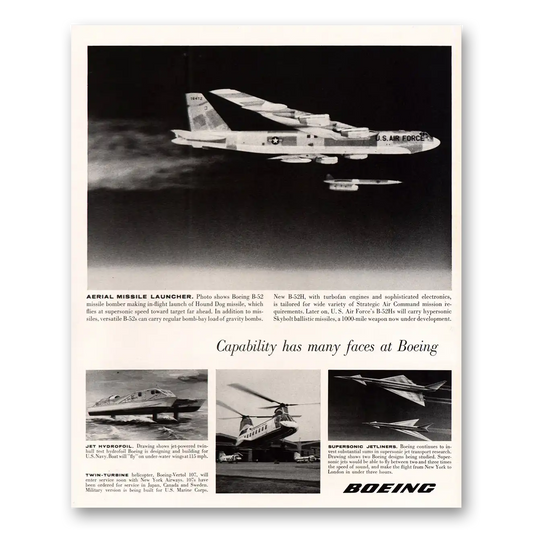 1961 Boeing B52 Aerial Missile Launcher Vintage Magazine Print Ad