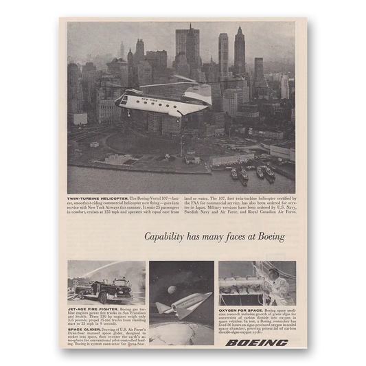 1961 Boeing Helicopter Capability Has Many Faces Vintage Magazine Print Ad