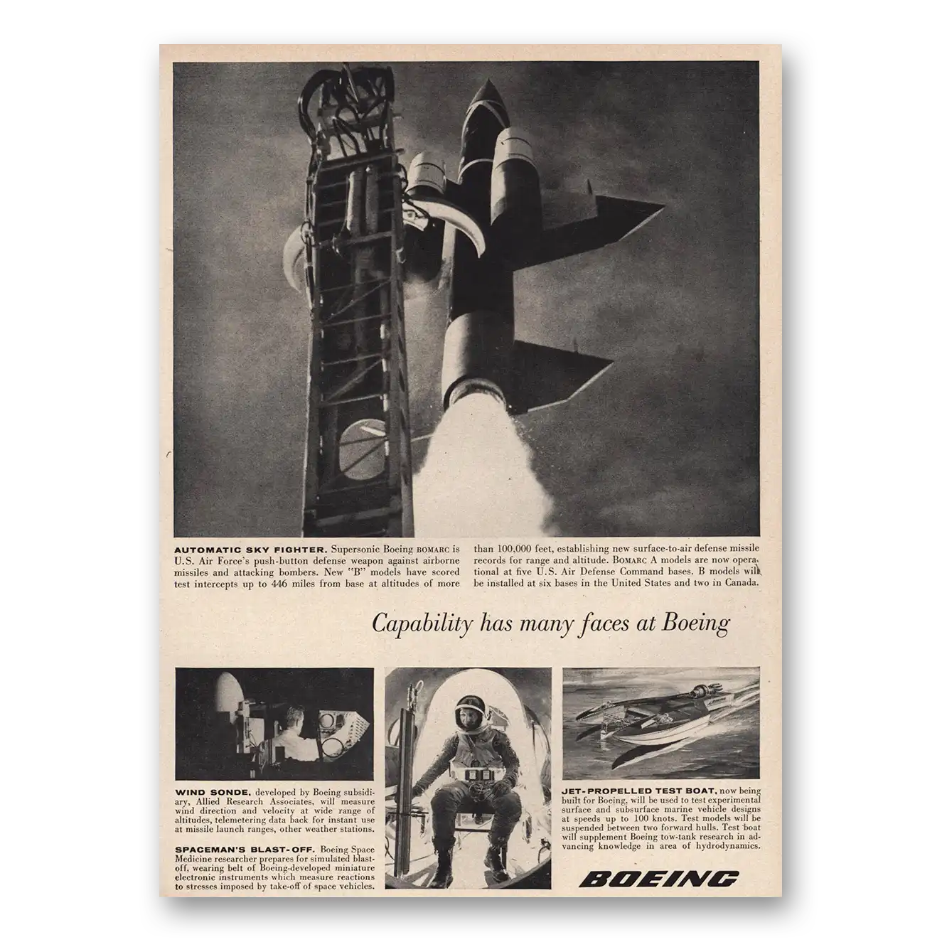 1961 Boeing Bomarc Automatic Sky Fighter Vintage Magazine Print Ad