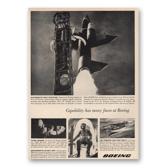 1961 Boeing Bomarc Automatic Sky Fighter Vintage Magazine Print Ad