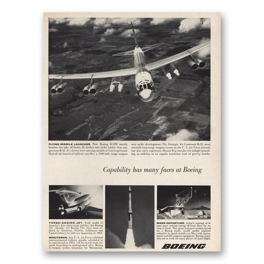 1961 Boeing B52 Flying Missile Launcher B52H Vintage Magazine Print Ad