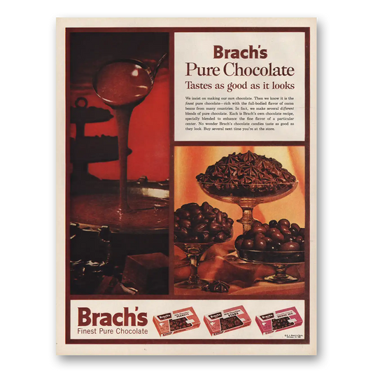 1961 Brachs Candy Pure Chocolate Tastes as Good Vintage Magazine Print Ad