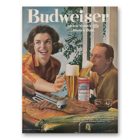 1961 Budweiser Beer Barbecue Where Theres Life Vintage Magazine Print Ad