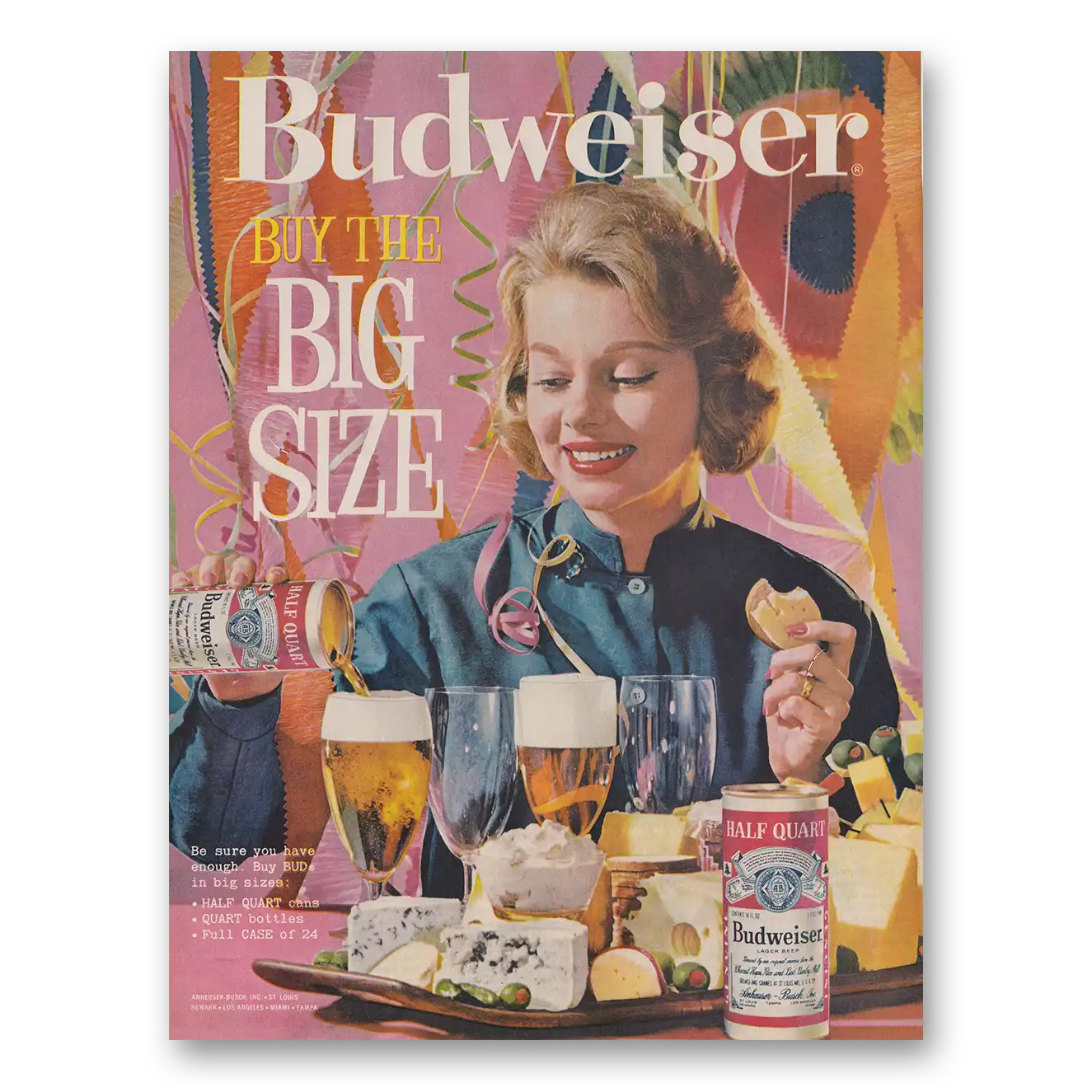 1961 Budweiser Beer Buy the Big Size Vintage Magazine Print Ad