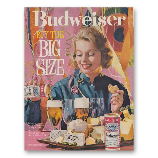 1961 Budweiser Beer Buy the Big Size Vintage Magazine Print Ad