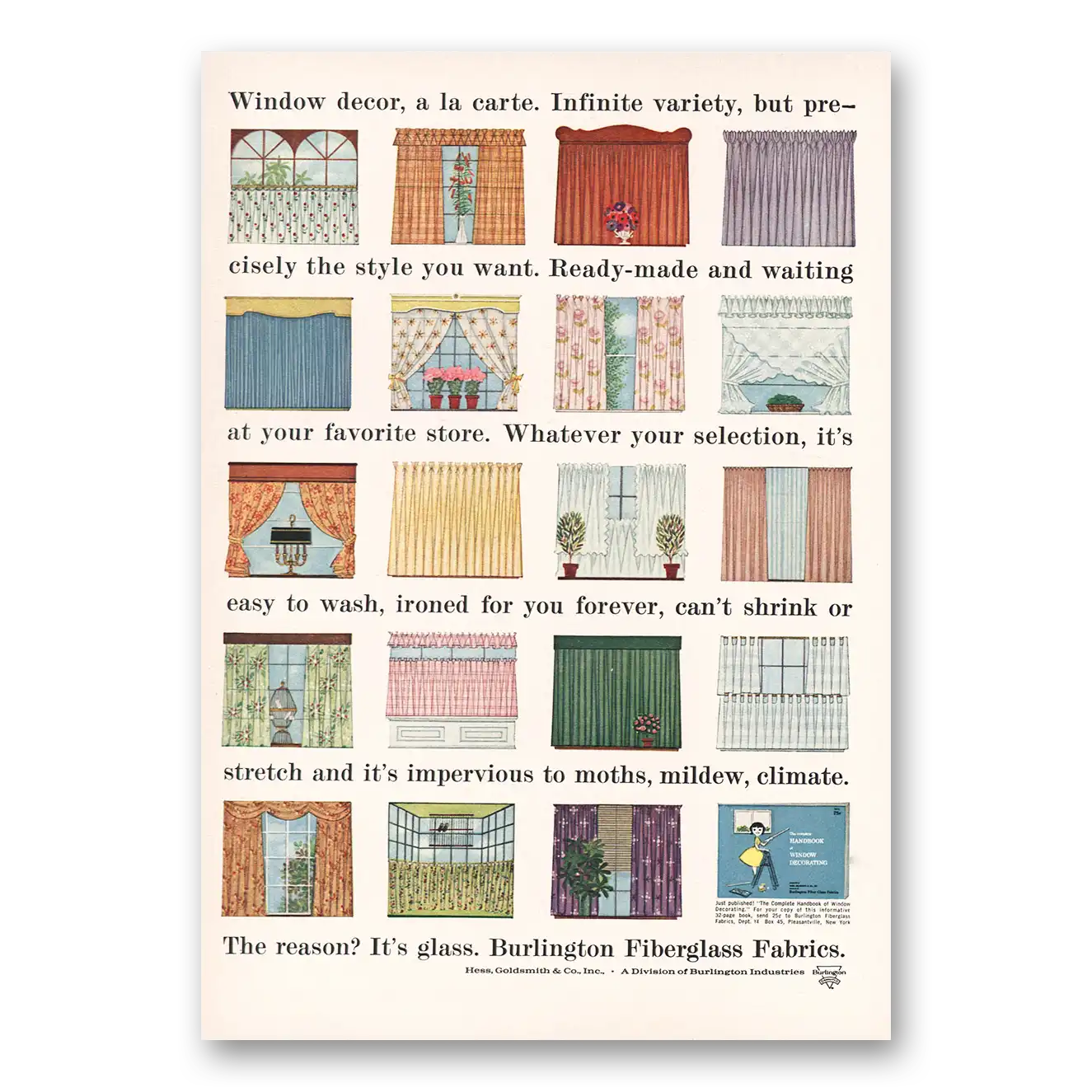 1961 Burlington Fiberglass Fabrics Window Decor Vintage Magazine Print Ad