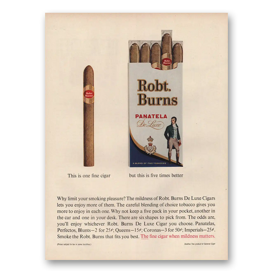 1961 Robt Burns Cigars Panatela Cigars This Is One Fine Cigar Vintage Magazine Print Ad