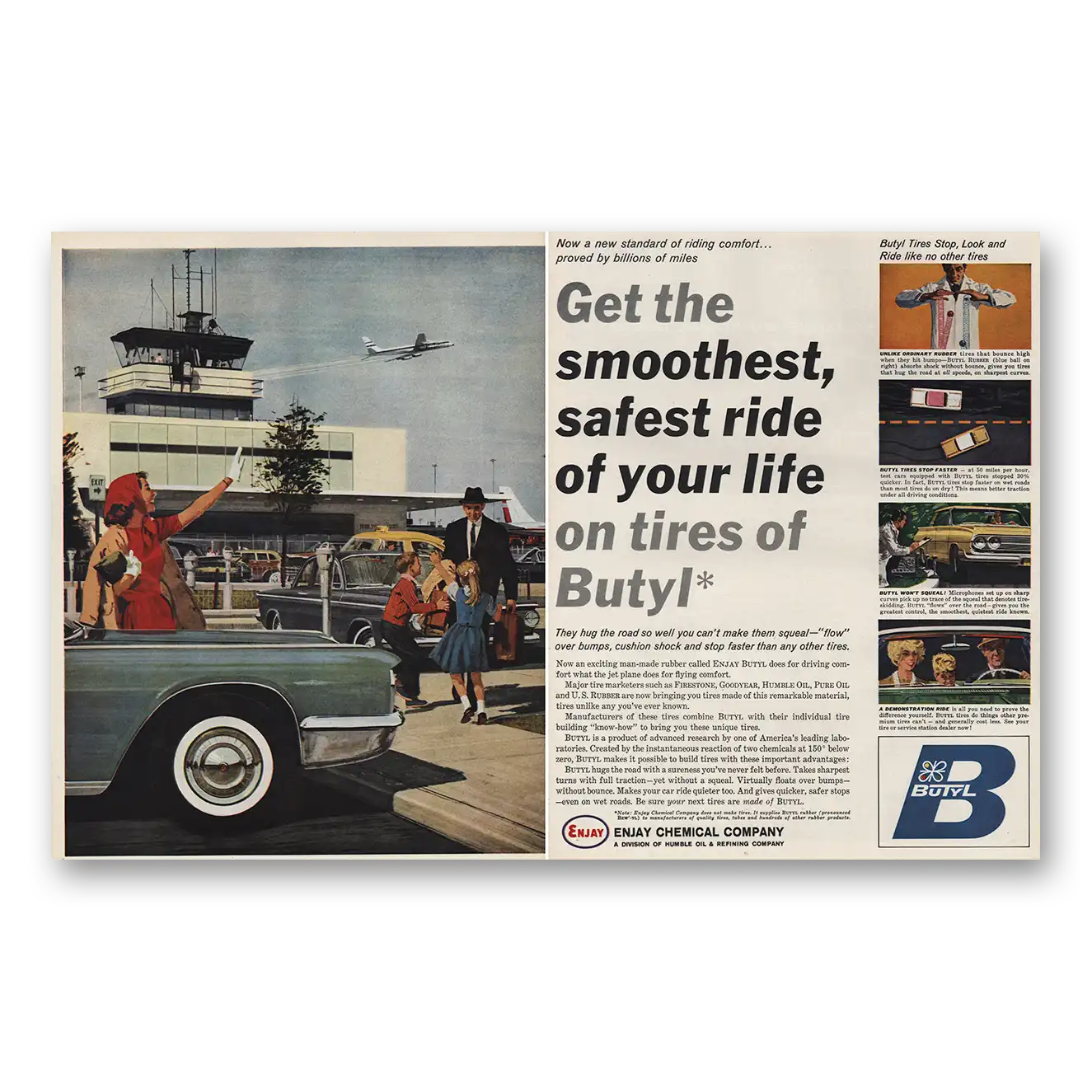 1961 Enjay Butyl Safest Ride of Your Life Airport Vintage Magazine Print Ad