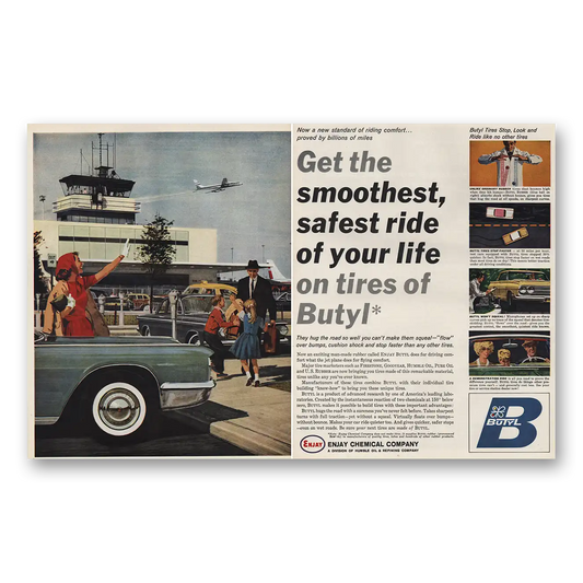 1961 Enjay Butyl Safest Ride of Your Life Airport Vintage Magazine Print Ad