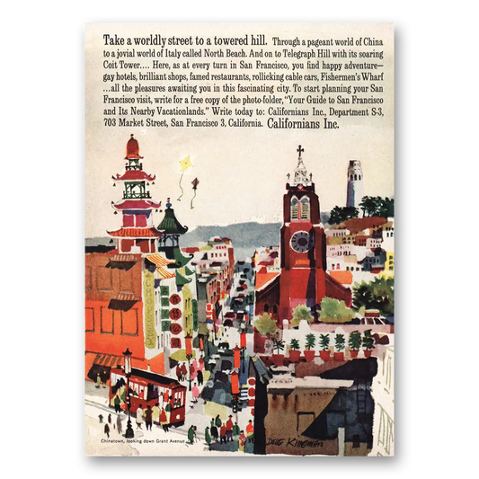 1961 San Francisco California Take a Wordly Street to a Towered Hill Vintage Magazine Print Ad