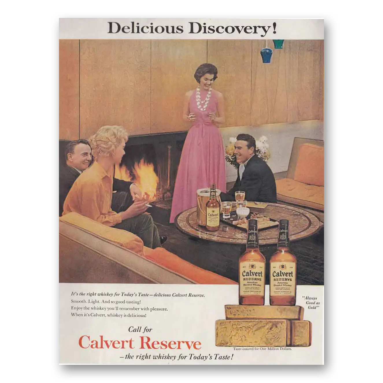 1961 Calvert Reserve Delicious Discovery Vintage Magazine Print Ad