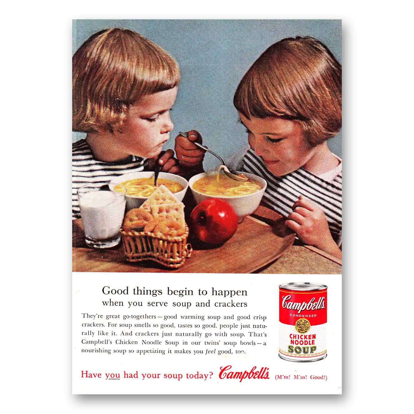 1961 Campbells Chicken Noodle Soup Good Things Begin to Happen Vintage Magazine Print Ad