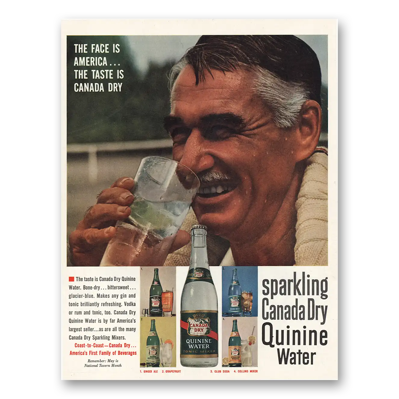 1961 Canada Dry Face Is America Vintage Magazine Print Ad