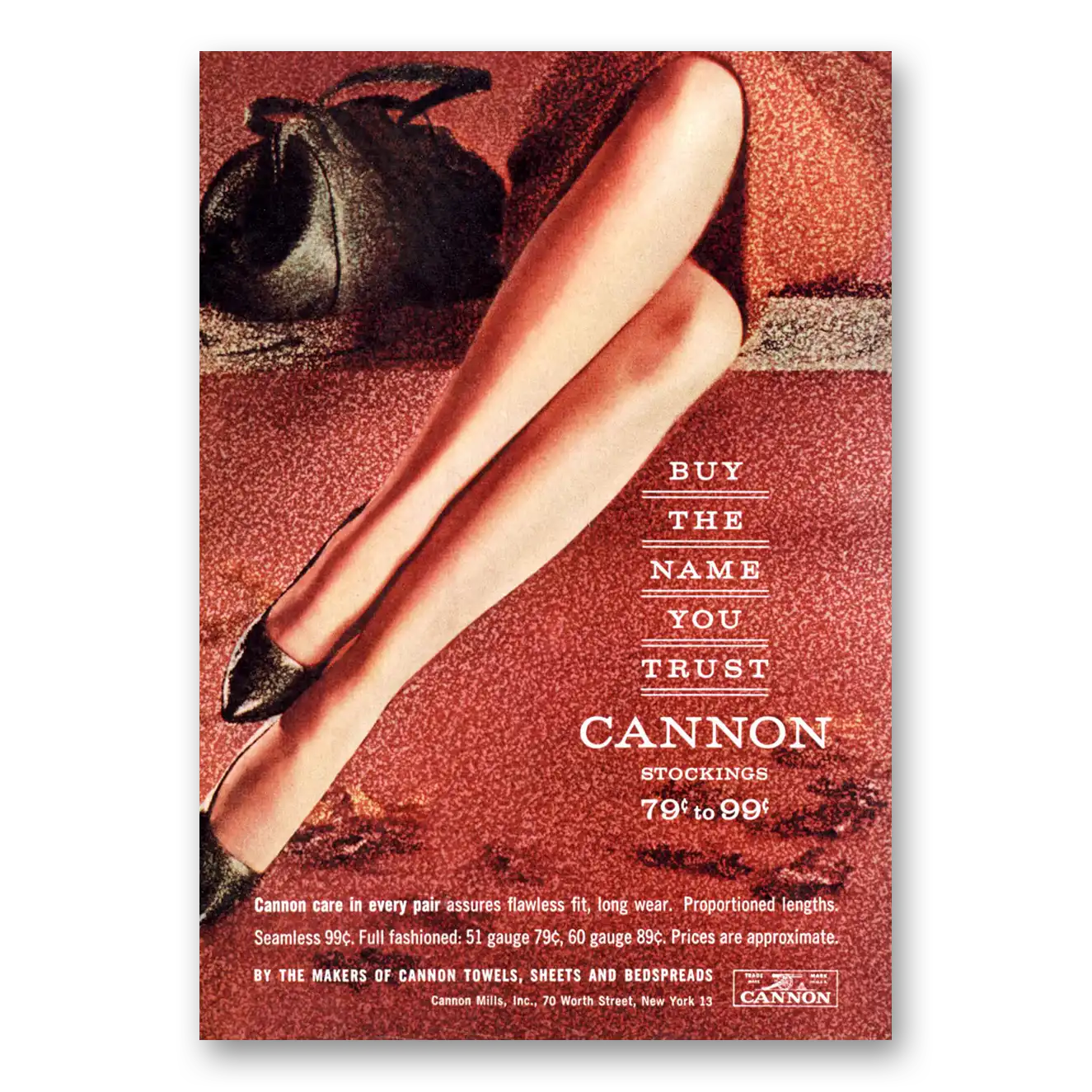 1961 Cannon Stockings Buy the Name You Trust Vintage Magazine Print Ad