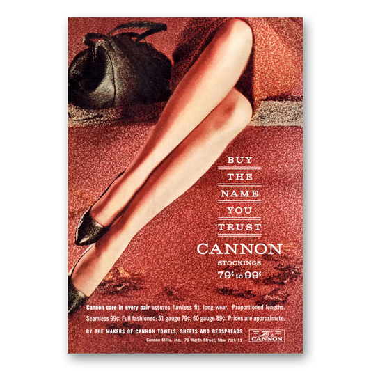 1961 Cannon Stockings Buy the Name You Trust Vintage Magazine Print Ad