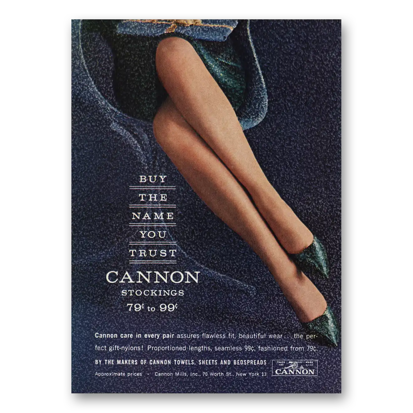 1961 Cannon Stockings Buy Name You Trust Vintage Magazine Print Ad