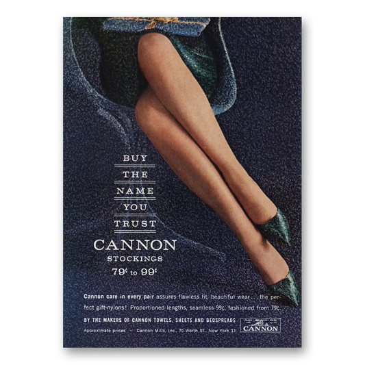 1961 Cannon Stockings Buy Name You Trust Vintage Magazine Print Ad