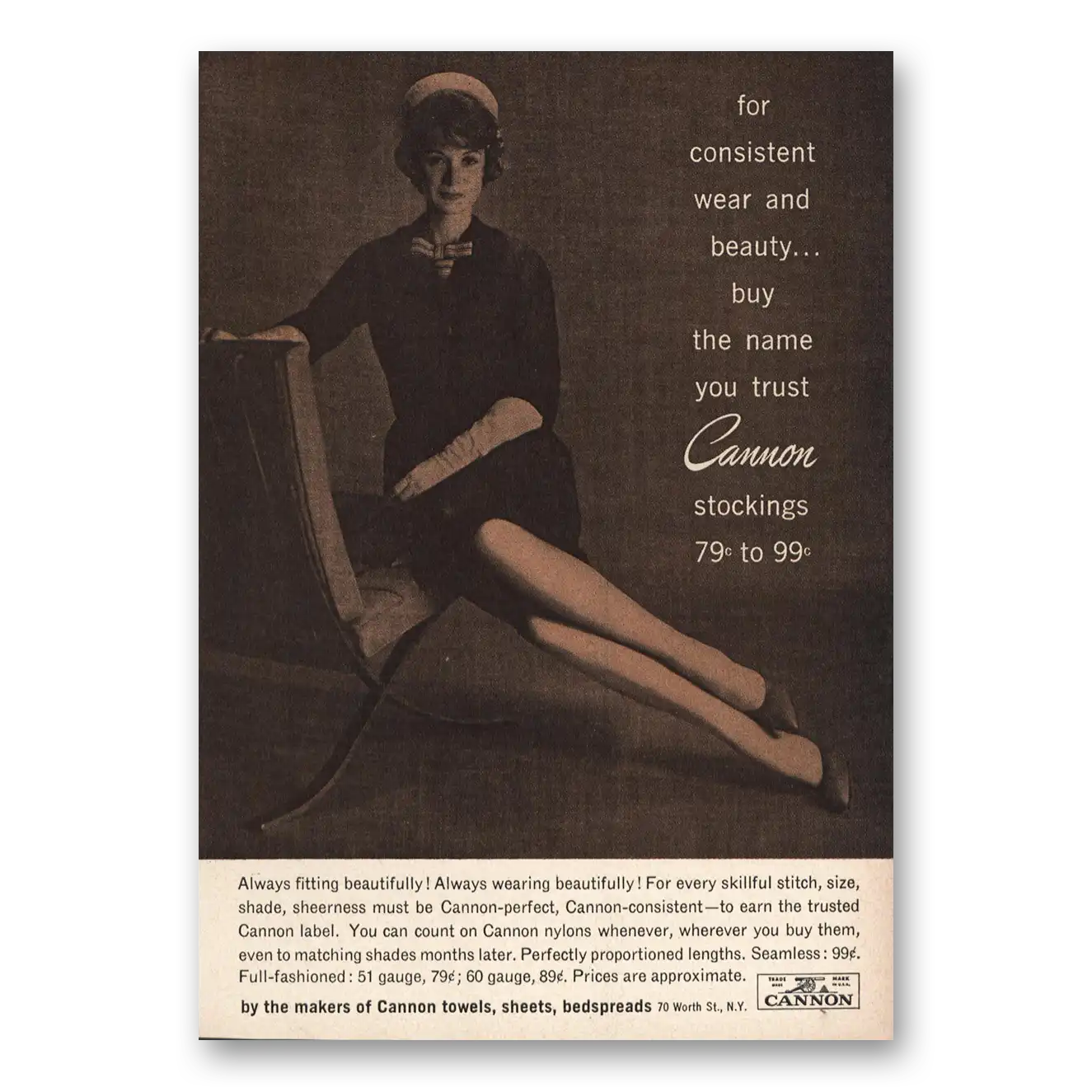 1961 Cannon Stockings Consistent Wear and Beauty Vintage Magazine Print Ad