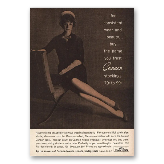 1961 Cannon Stockings Consistent Wear and Beauty Vintage Magazine Print Ad