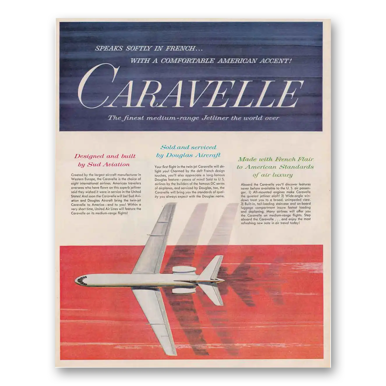 1961 Douglas Caravelle Speak Softly in French Vintage Magazine Print Ad