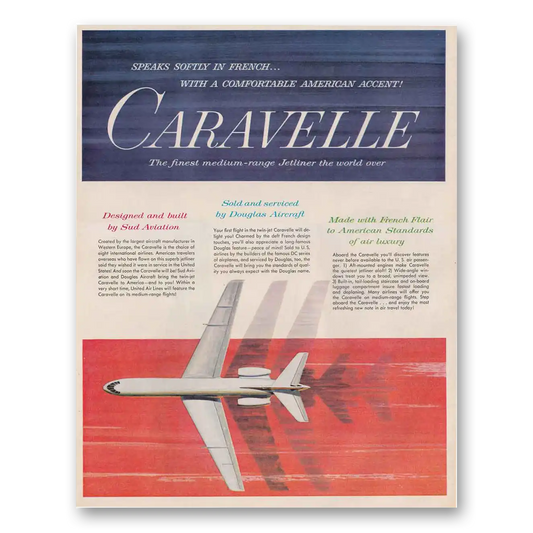 1961 Douglas Caravelle Speak Softly in French Vintage Magazine Print Ad