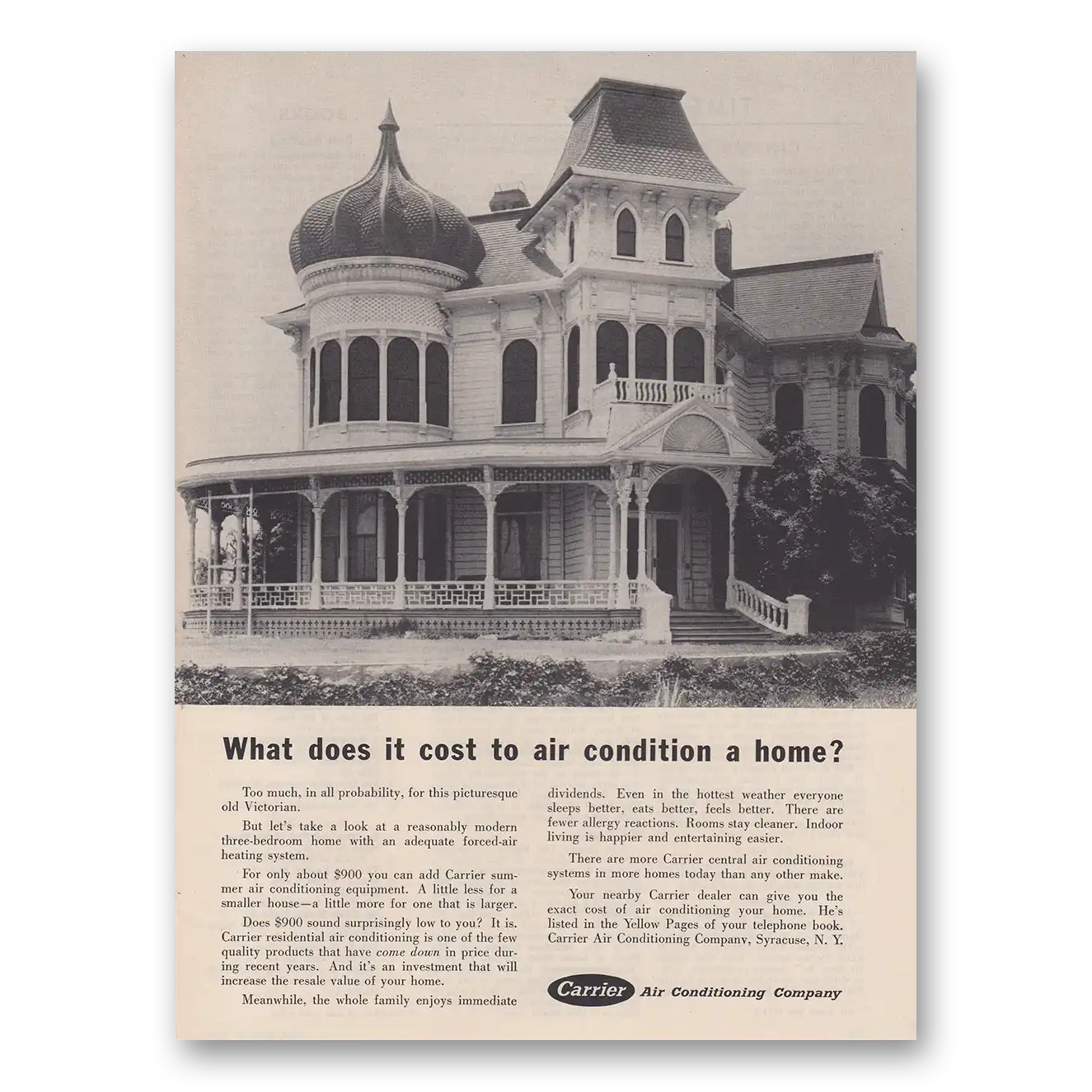 1961 Carrier Air Conditioning What Does It Cost Vintage Magazine Print Ad