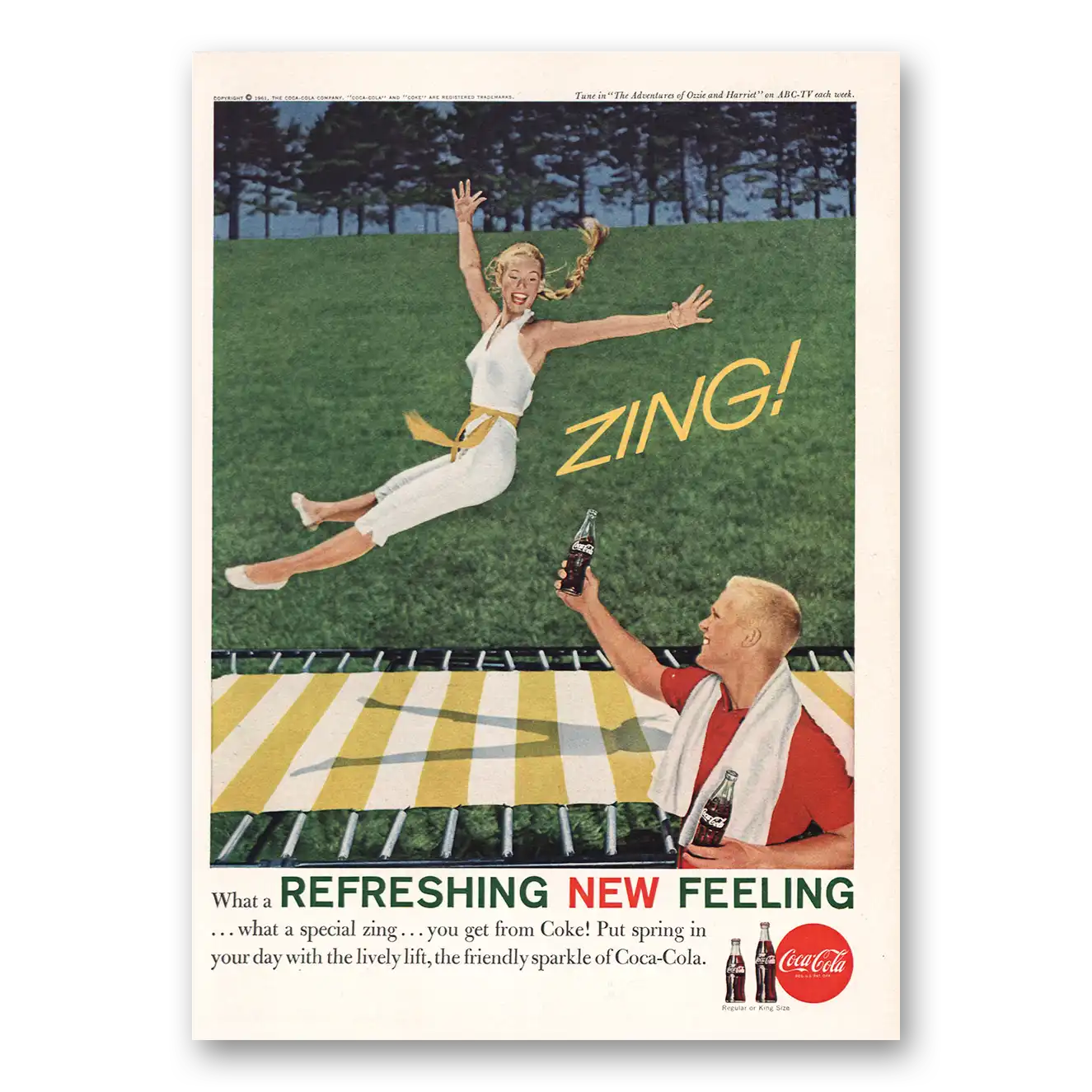 1961 Coca Cola Zing Trampoline Vintage Magazine Print Ad