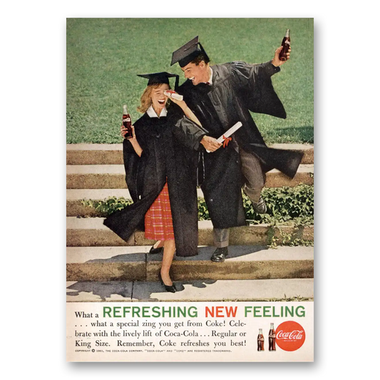 1961 Coca Cola Graduates Refreshing New Feeling Vintage Magazine Print Ad