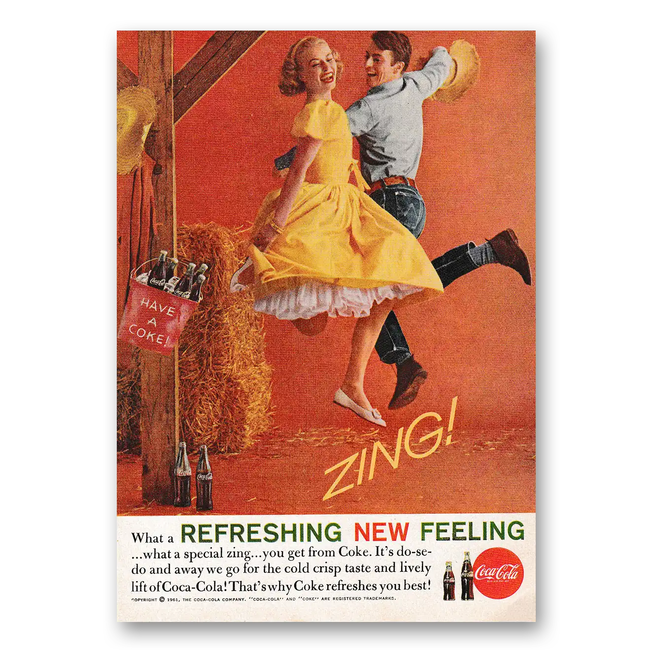 1961 Coca Cola Zing Square Dancers Vintage Magazine Print Ad