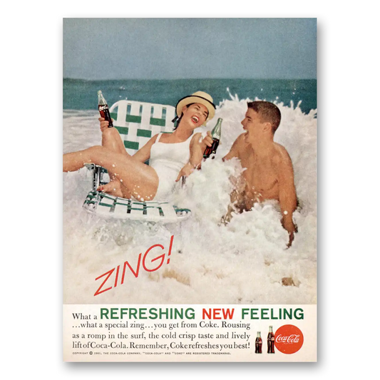 1961 Coca Cola Zing Beach Vintage Magazine Print Ad