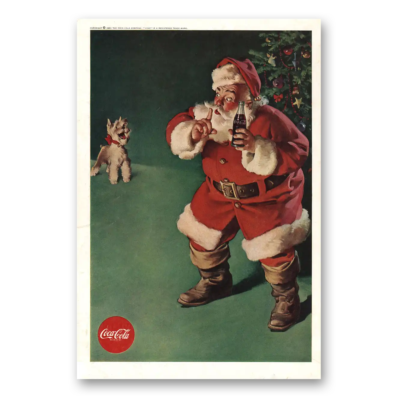 1961 Coca Cola Santa Christmas Tree Vintage Magazine Print Ad