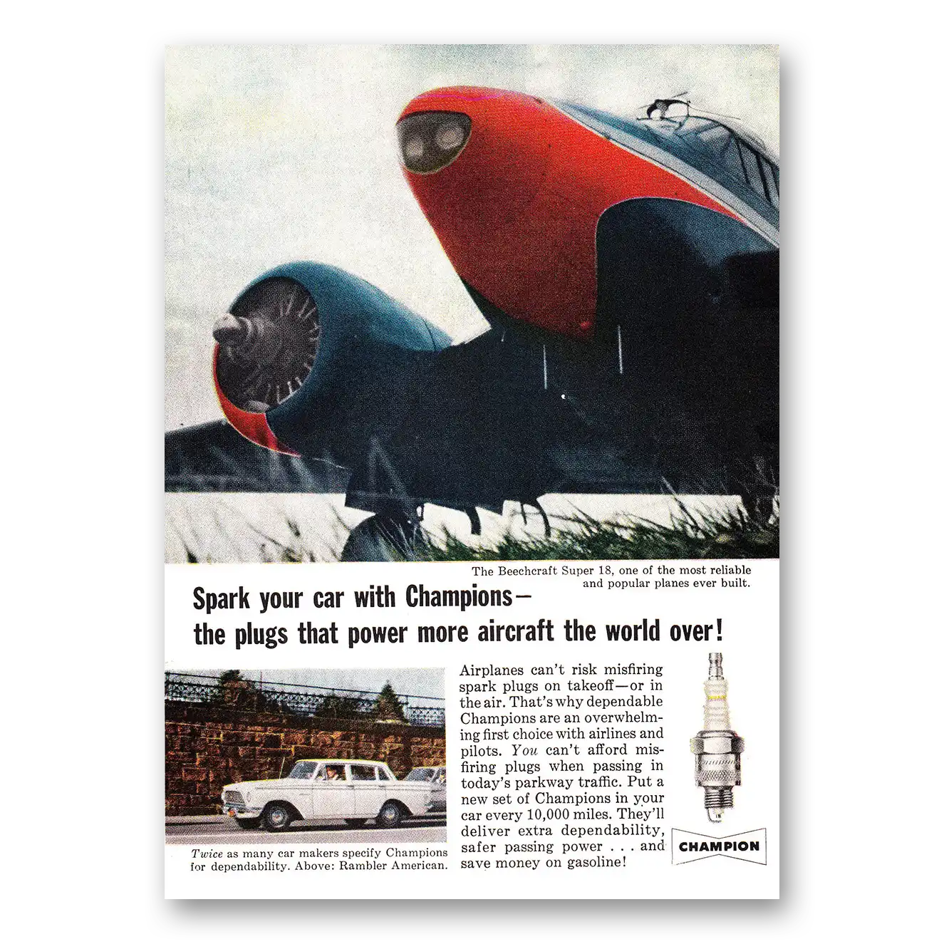 1961 Champion Spark Plugs Spark Your Car Vintage Magazine Print Ad