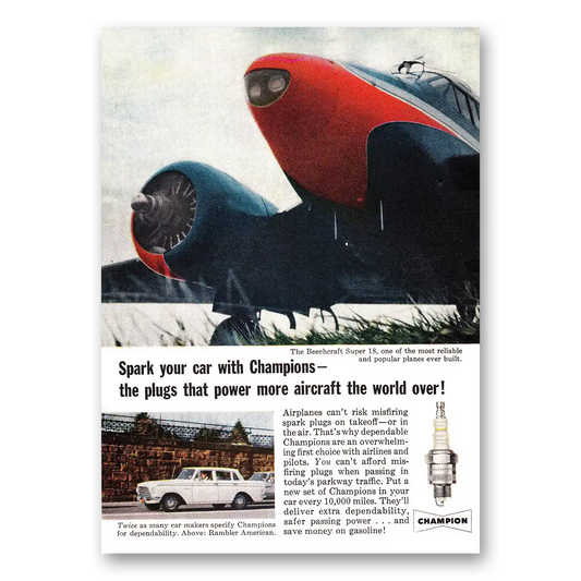 1961 Champion Spark Plugs Spark Your Car Vintage Magazine Print Ad