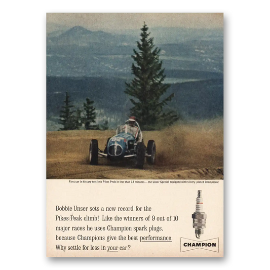 1961 Champion Spark Plugs Bobby Unser Sets a New Record Vintage Magazine Print Ad