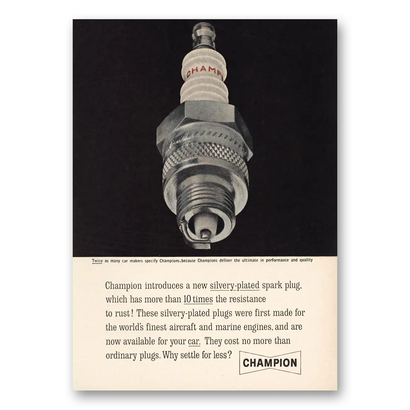 1961 Champion Spark Plugs Silvery Plated Vintage Magazine Print Ad