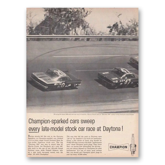 1961 Champion Spark Plugs Daytona Marvin Panch Vintage Magazine Print Ad