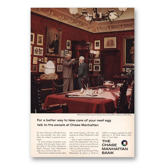 1961 Chase Manhattan Bank Purdeys Long Room Vintage Magazine Print Ad