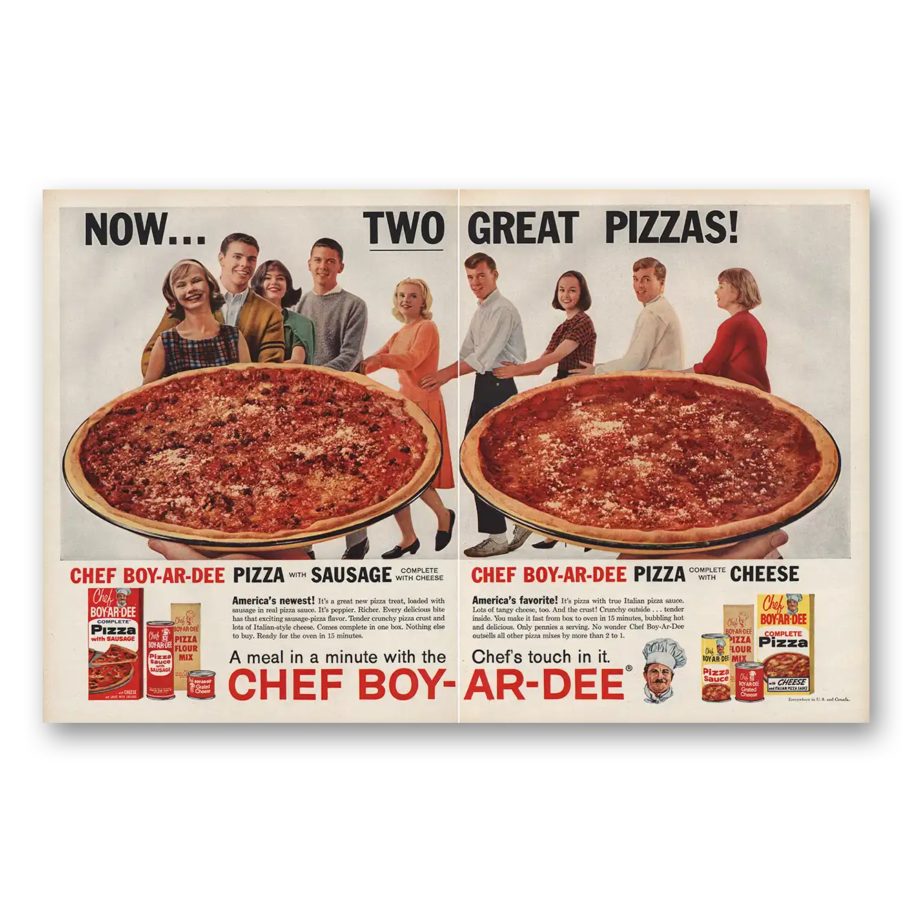 1961 Chef Boy-Ar-Dee Pizza Two Great Pizzas Vintage Magazine Print Ad