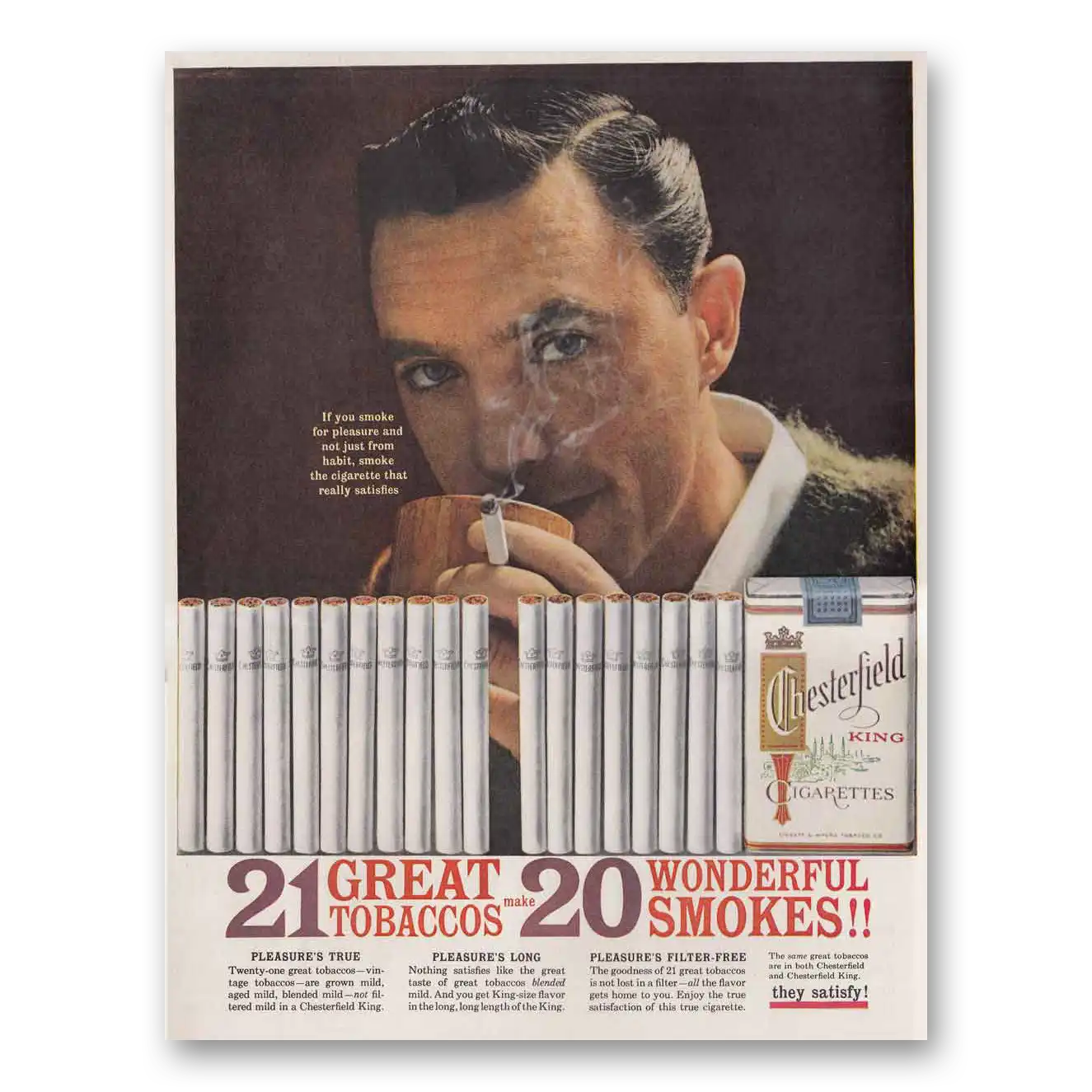 1961 Chesterfield Cigarettes Great Tobaccos Vintage Magazine Print Ad