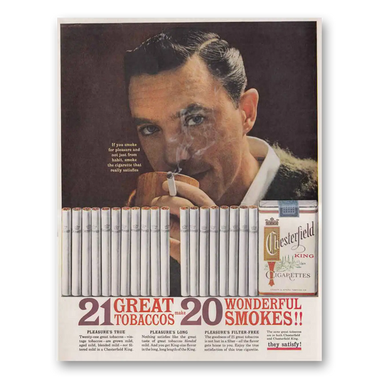 1961 Chesterfield Cigarettes Great Tobaccos Vintage Magazine Print Ad