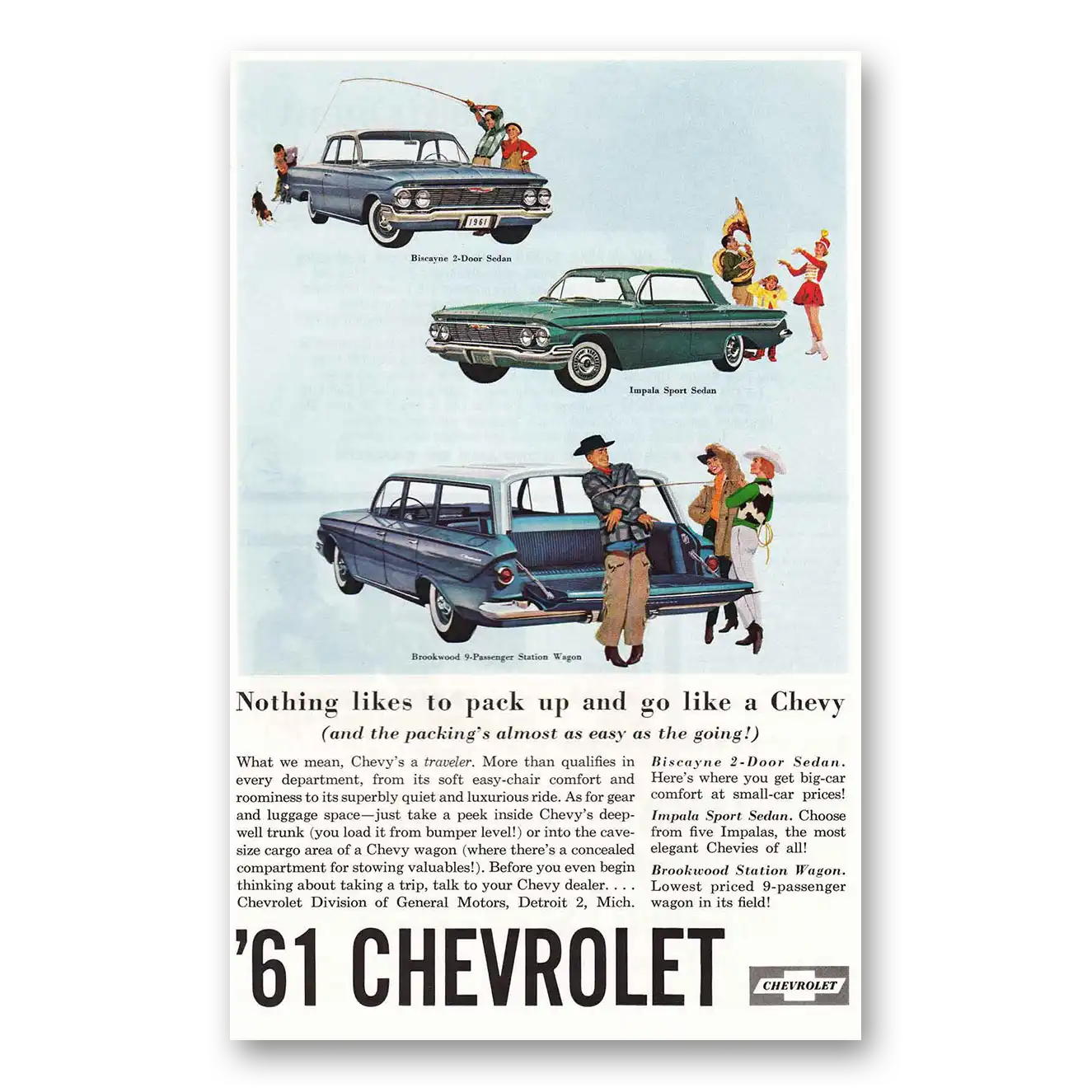 1961 Chevrolet Impala Nothing Likes to Pack Up and Go Like Chevy Vintage Magazine Print Ad