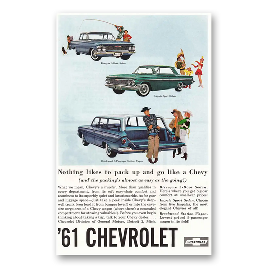 1961 Chevrolet Impala Nothing Likes to Pack Up and Go Like Chevy Vintage Magazine Print Ad