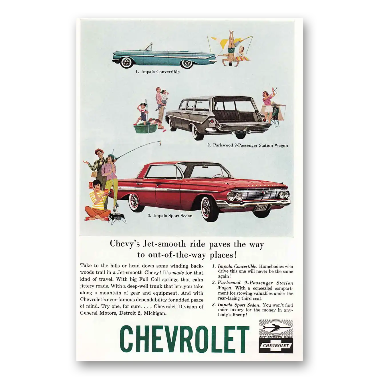 1961 Chevrolet Impala Fishing Handstand Vintage Magazine Print Ad