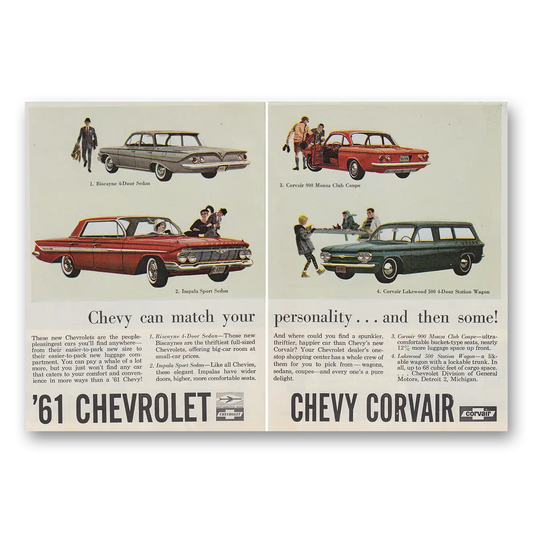 1961 Chevrolet Corvair Chevy Can Match Your Personality Vintage Magazine Print Ad