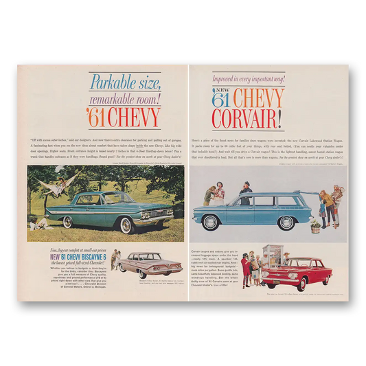 1960 Chevrolet Corvair Parkable Size Remarkable Room Vintage Magazine Print Ad