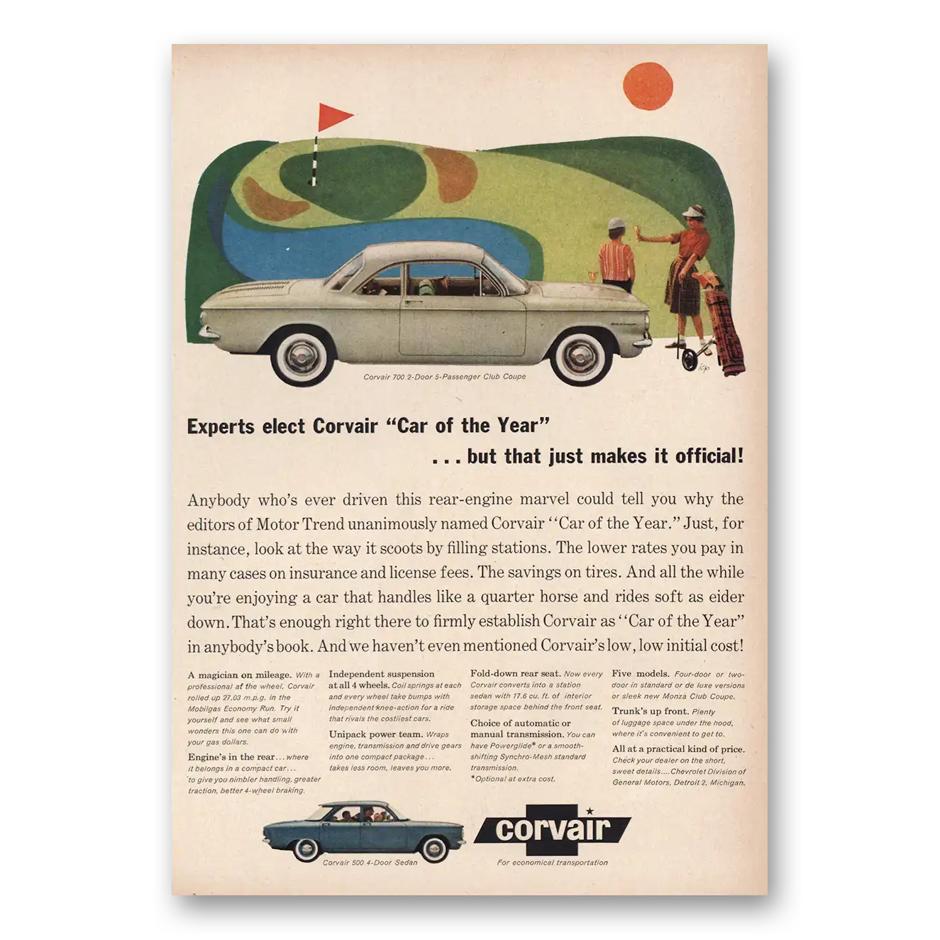 1961 Chevrolet Corvair Car of the Year Vintage Magazine Print Ad