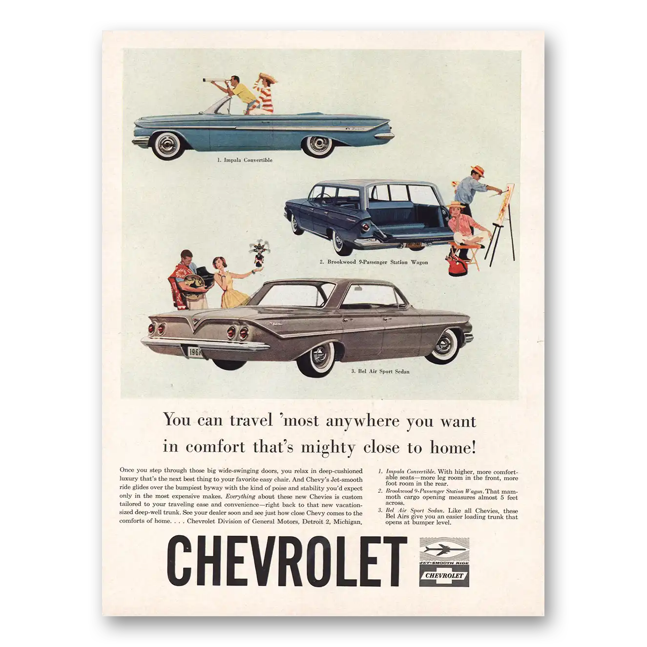 1961 Chevrolet Impala Convertible Brookwood Station Wagon Vintage Magazine Print Ad