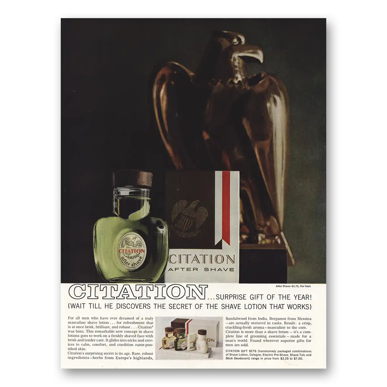 1961 Citation After Shave Surprise Gift of the Year Vintage Magazine Print Ad